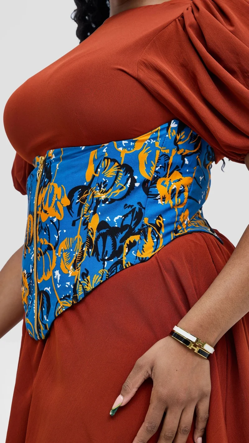 Corsetry And Co Matron Ankara Corset Belt Top - Blue