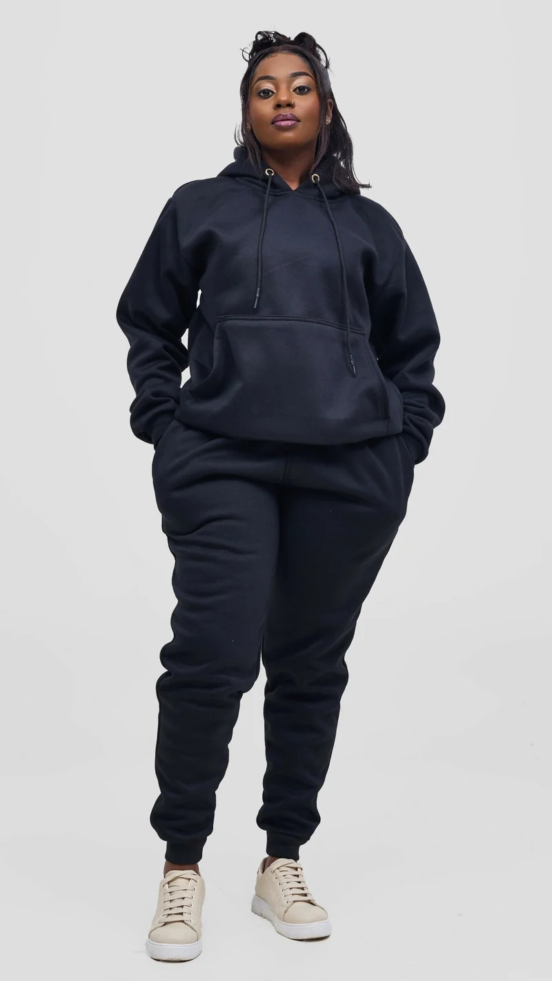 Timyt Urban Wear The Urban Code Double Layered Set Hoddie & Pant - Black