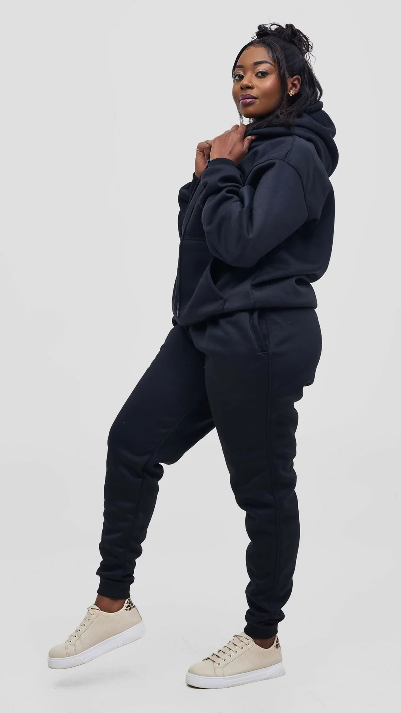 Timyt Urban Wear The Urban Code Double Layered Set Hoddie & Pant - Black