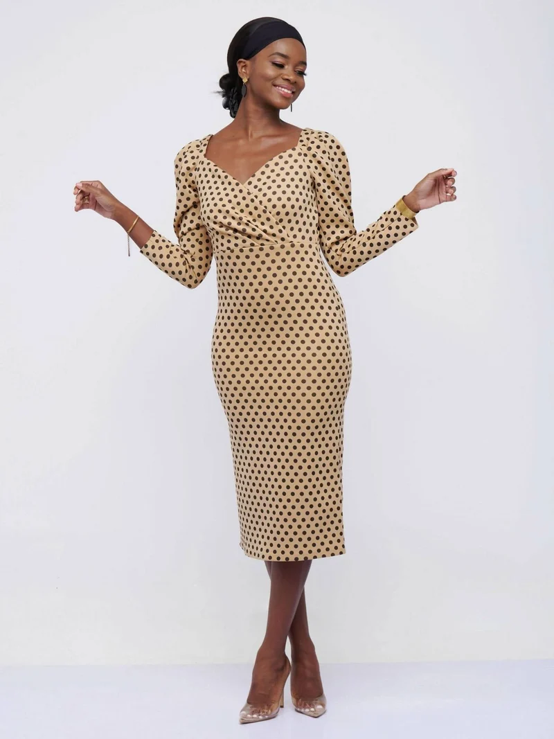 The Fashion Frenzy Polka Bodycon - Khaki
