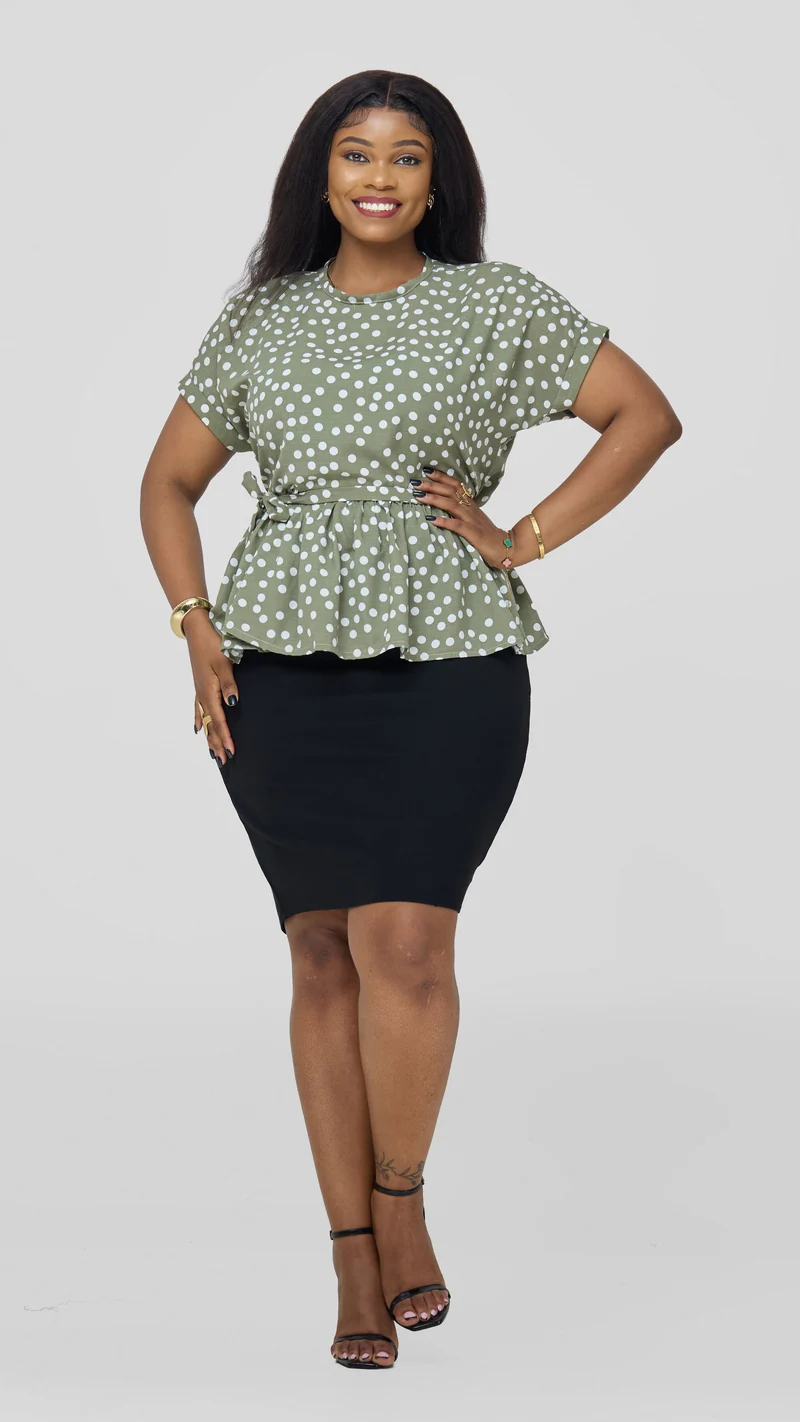 Silk House Collection Nera Top - Green Polka Dot