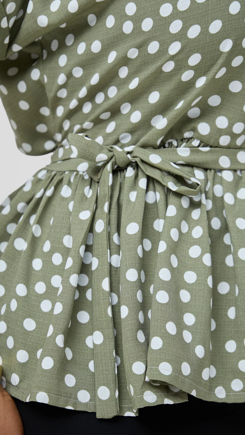 Silk House Collection Nera Top - Green Polka Dot