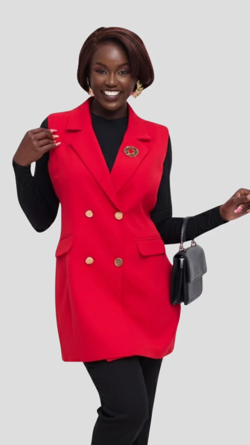 The Fashion Frenzy Elise Sleeveless Tailored Blazer - Red