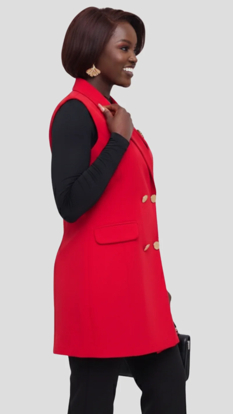 The Fashion Frenzy Elise Sleeveless Tailored Blazer - Red