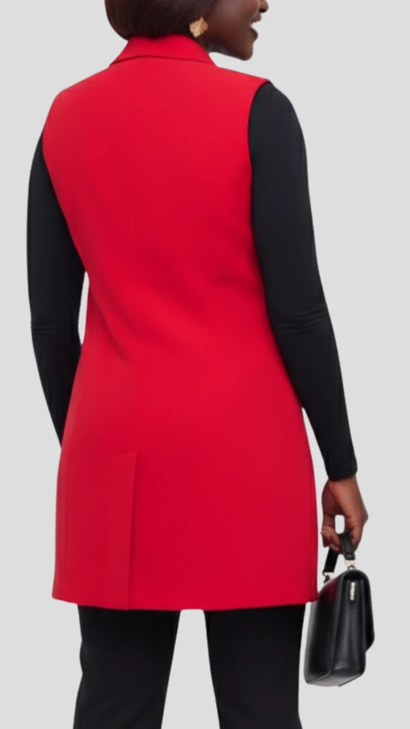 The Fashion Frenzy Elise Sleeveless Tailored Blazer - Red