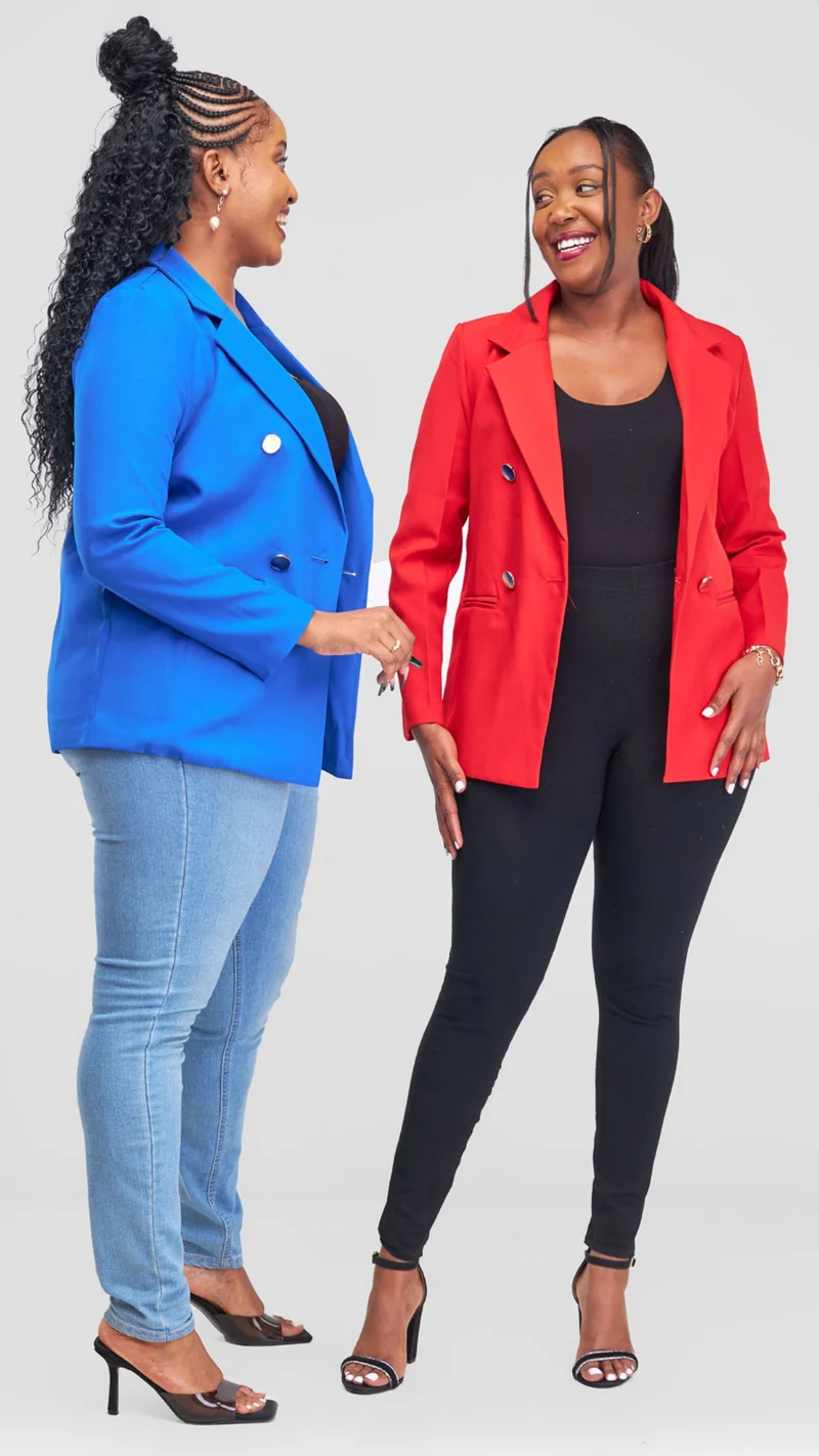 The Fashion Frenzy Elara Tailored Double-Button Blazer - Red