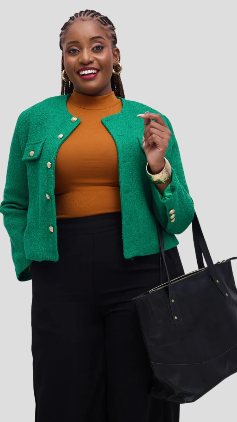 The Fashion Frenzy Élan Buttoned Jacket - Emerald Green