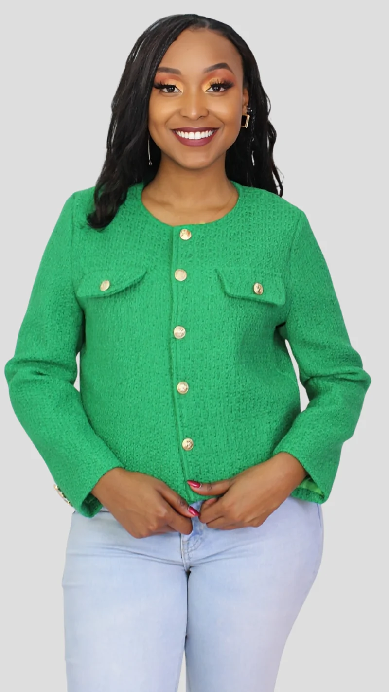 The Fashion Frenzy Élan Buttoned Jacket - Emerald Green