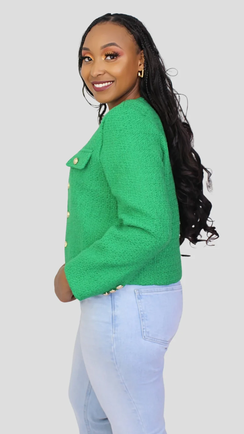 The Fashion Frenzy Élan Buttoned Jacket - Emerald Green