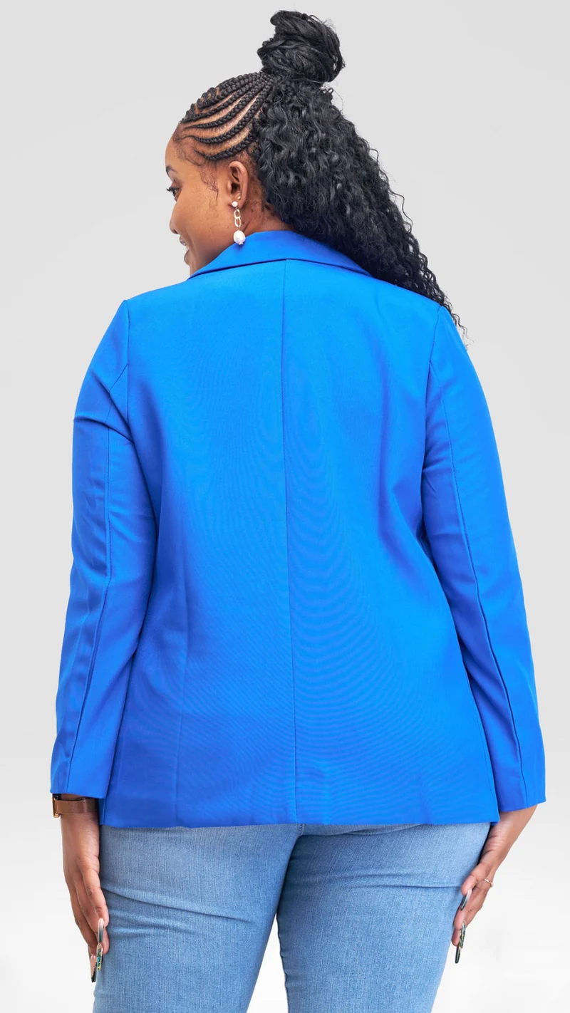 The Fashion Frenzy Elara Tailored Double-Button Blazer - Royal Blue