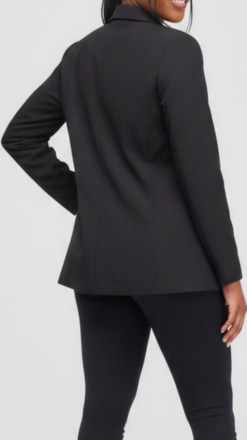 The Fashion Frenzy Elara Tailored Double-Button Blazer - Black