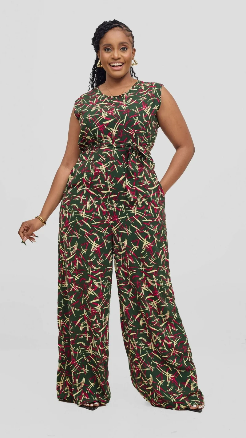 Lizola Aleena Jumpsuit - Green / Pink / Cream