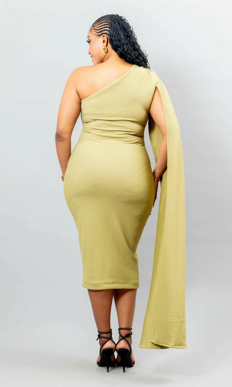 African Yuva Cinnamon Cape Dress - Sage Green