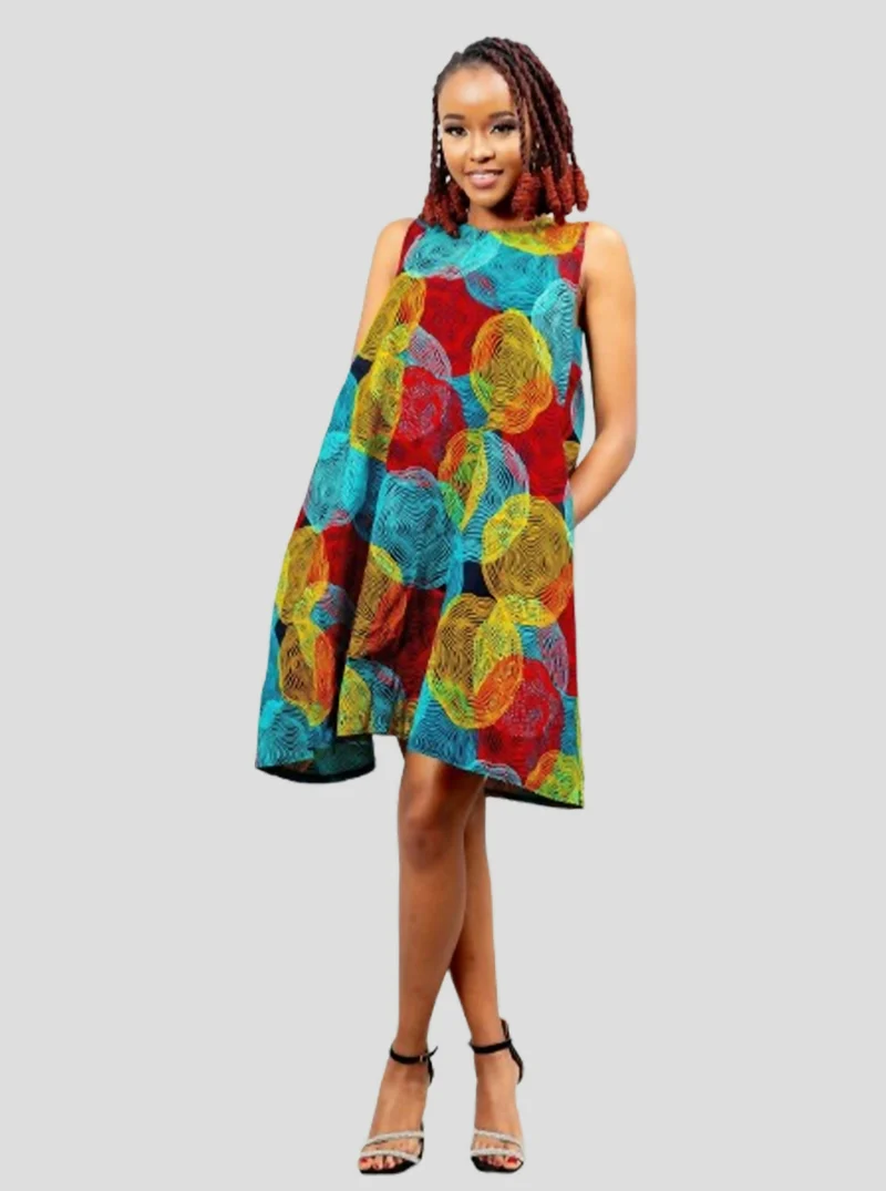 Afriwia Enterprise Ankara Shift Dress - Olive