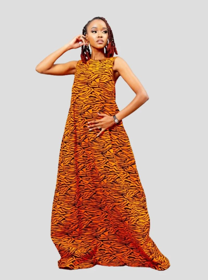 Afriwia Enterprise Ankara Dress - Orange