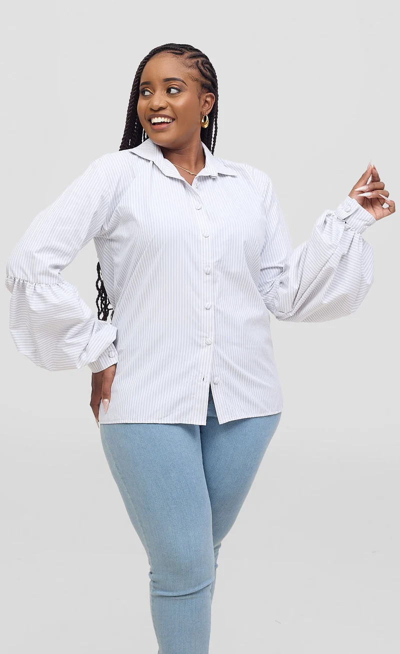Marumara Creations Imena Puffy Sleeved Stripped Shirt - White
