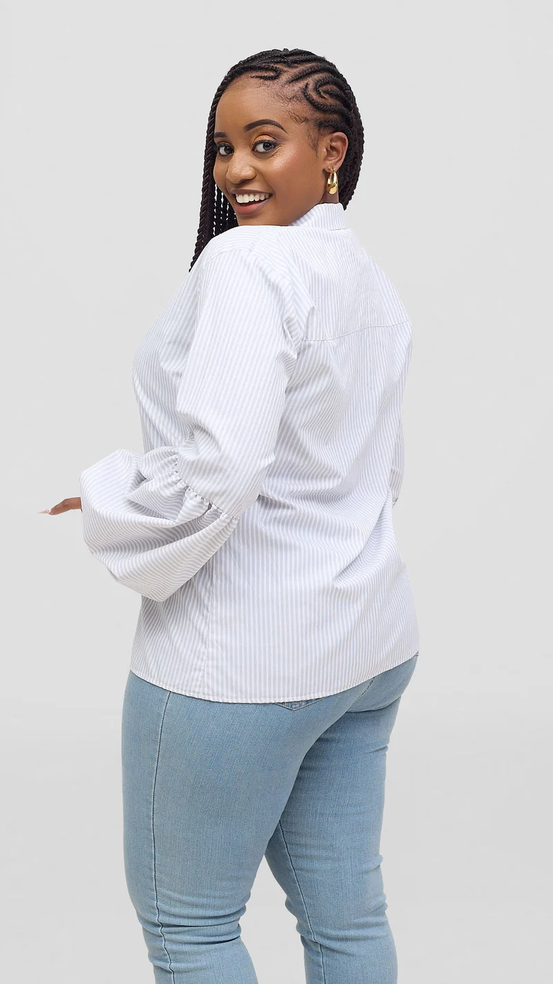 Marumara Creations Imena Puffy Sleeved Stripped Shirt - White