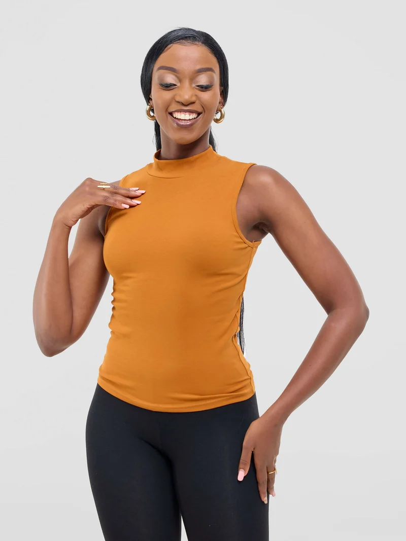 Anel's Knitwear Sleeveless Turtle Neck Top - Mustard