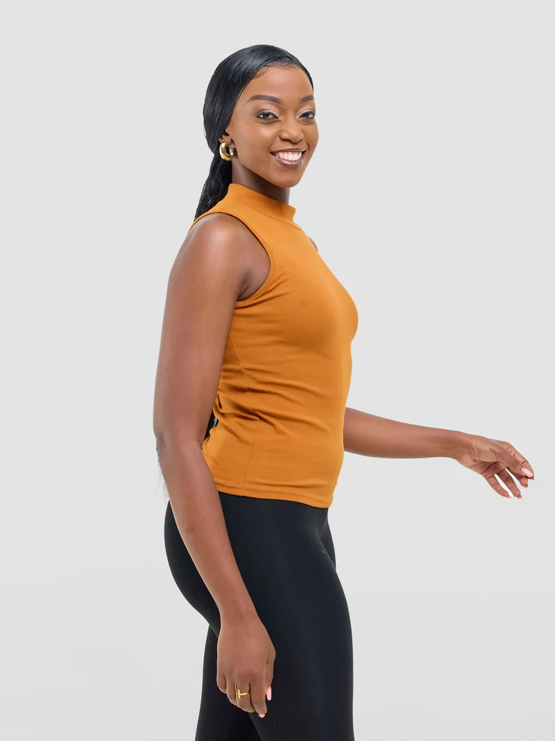 Anel's Knitwear Sleeveless Turtle Neck Top - Mustard