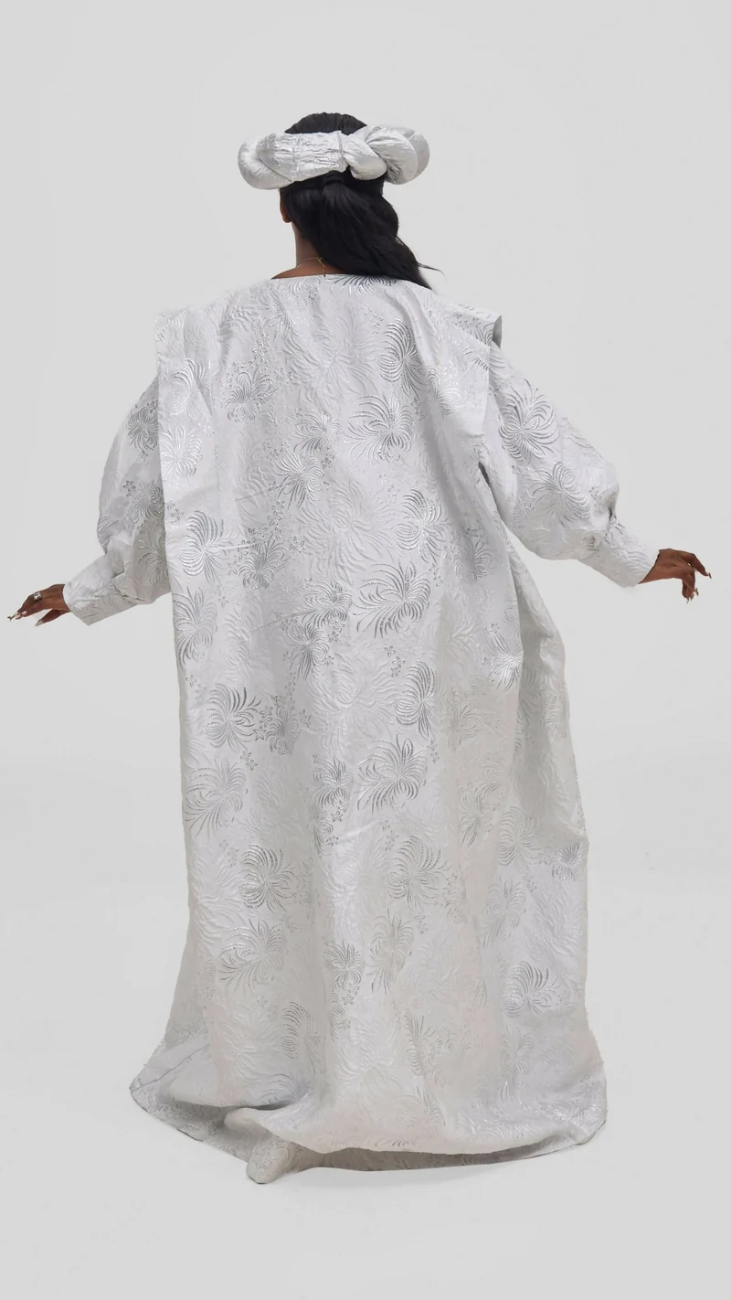 Hats And More Majestic Radiance Kaftan Dress & Matching Headwrap - Silver Print