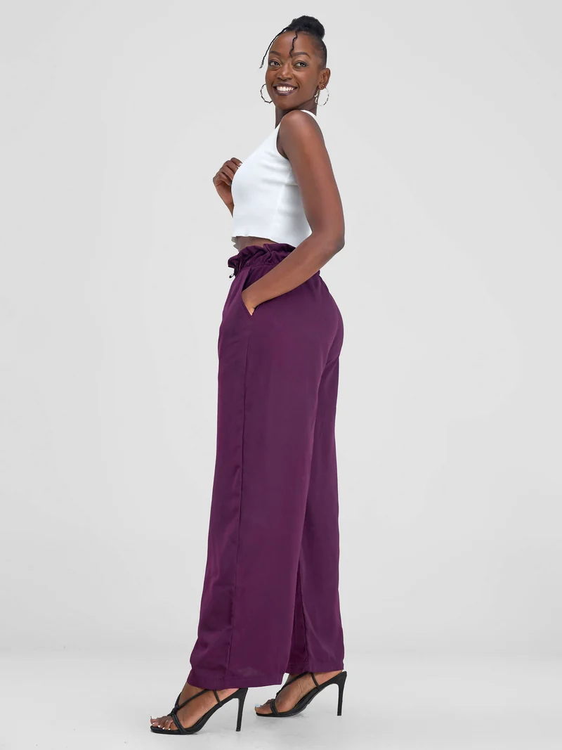 Timyt Urban Wear Gal Pant-With Waist Band /Side Pocket/Wide Legged Pant - Dark Purple