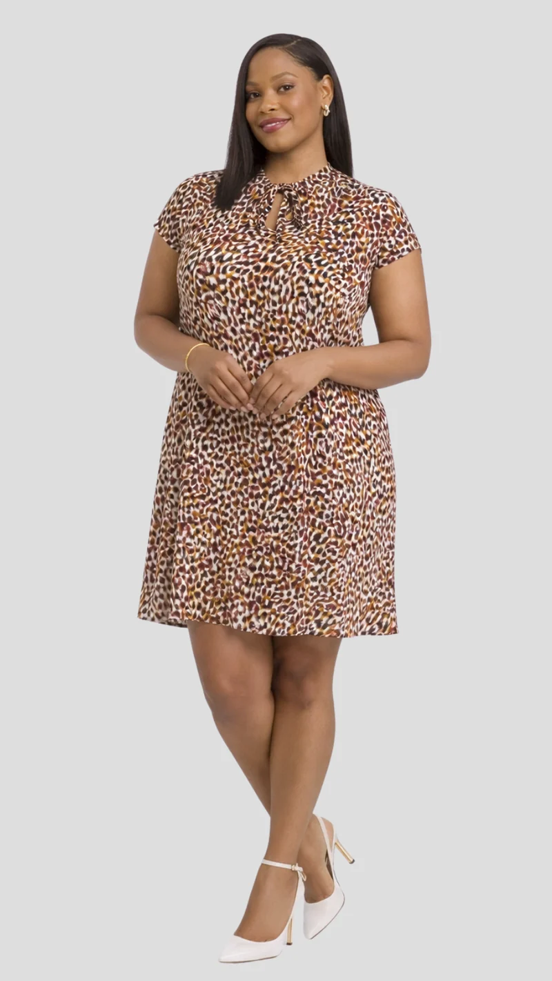 The Fashion Frenzy Curvy Plus Size Faraja Leopard Print Shift Dress - Brown