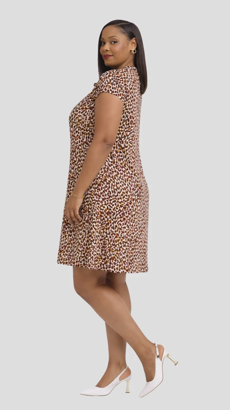 The Fashion Frenzy Curvy Plus Size Faraja Leopard Print Shift Dress - Brown