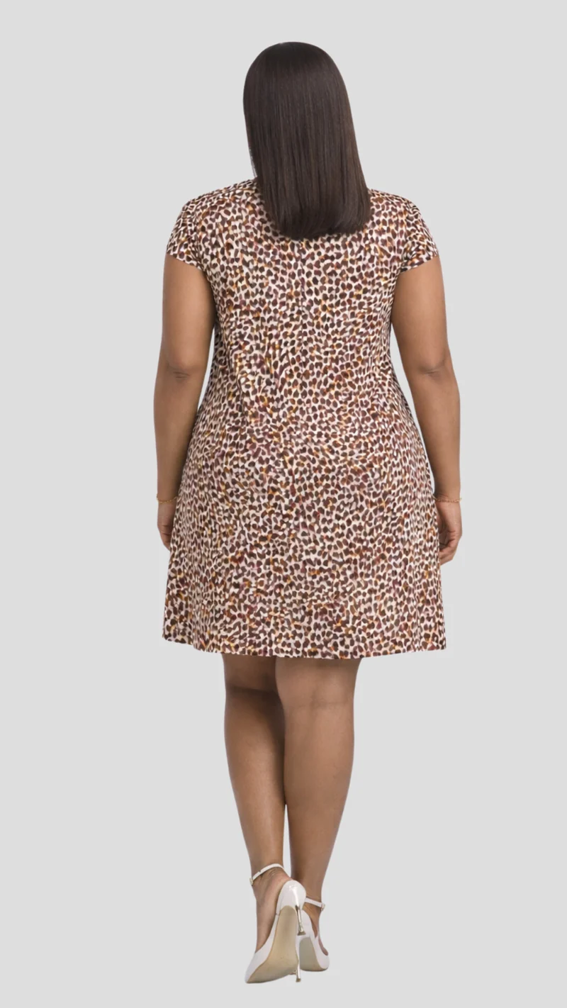 The Fashion Frenzy Curvy Plus Size Faraja Leopard Print Shift Dress - Brown