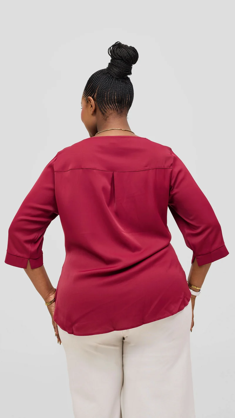 The Fashion Frenzy Crimson Grace Draped Blouse Top - Red