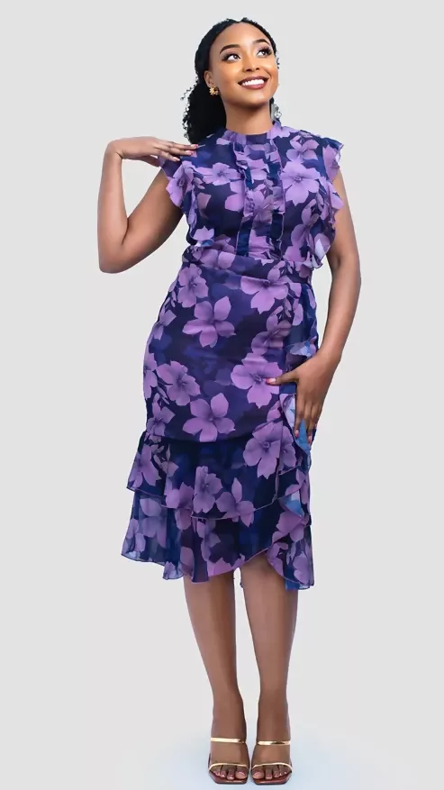 The Fashion Frenzy Floral Layered Midi Dress - Purple