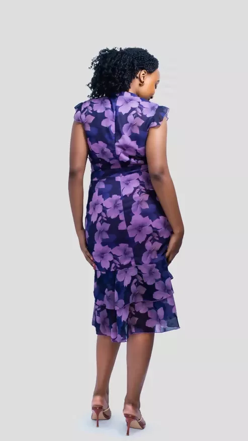 The Fashion Frenzy Floral Layered Midi Dress - Purple