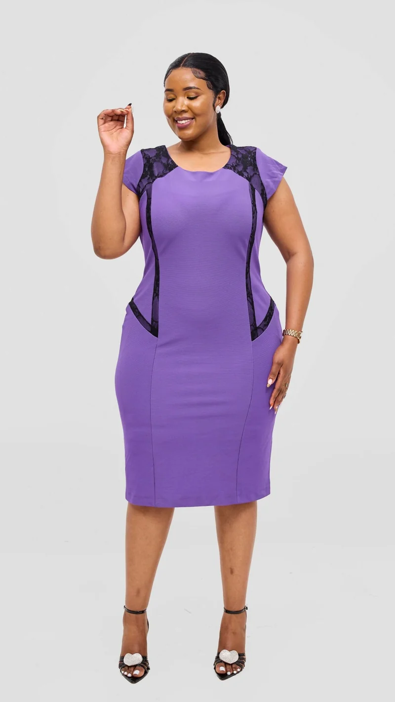 The Fashion Frenzy Lace Detail Bodycon - Purple