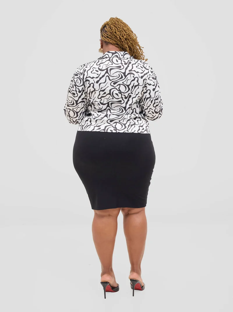 The Fashion Frenzy Monochrome Marble Print Blouse Top - White