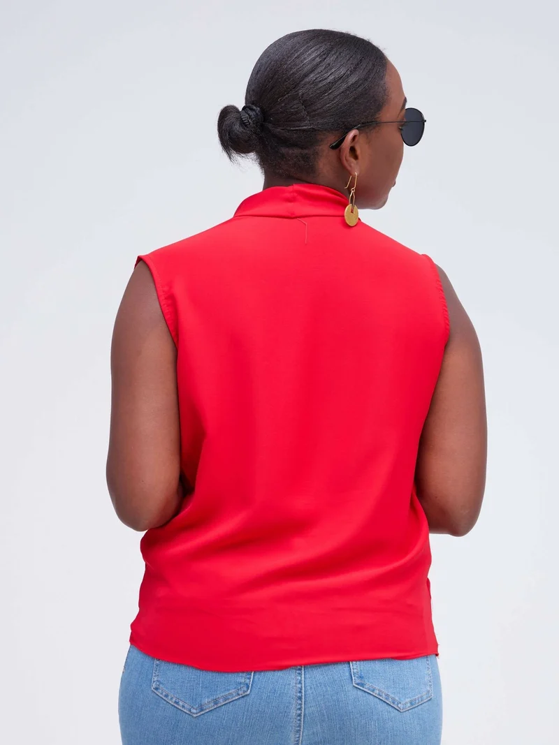 The Fashion Frenzy V-Neck Blouse Top - Red