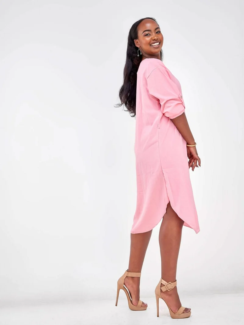 Long Sleeve Free Dress - Pink