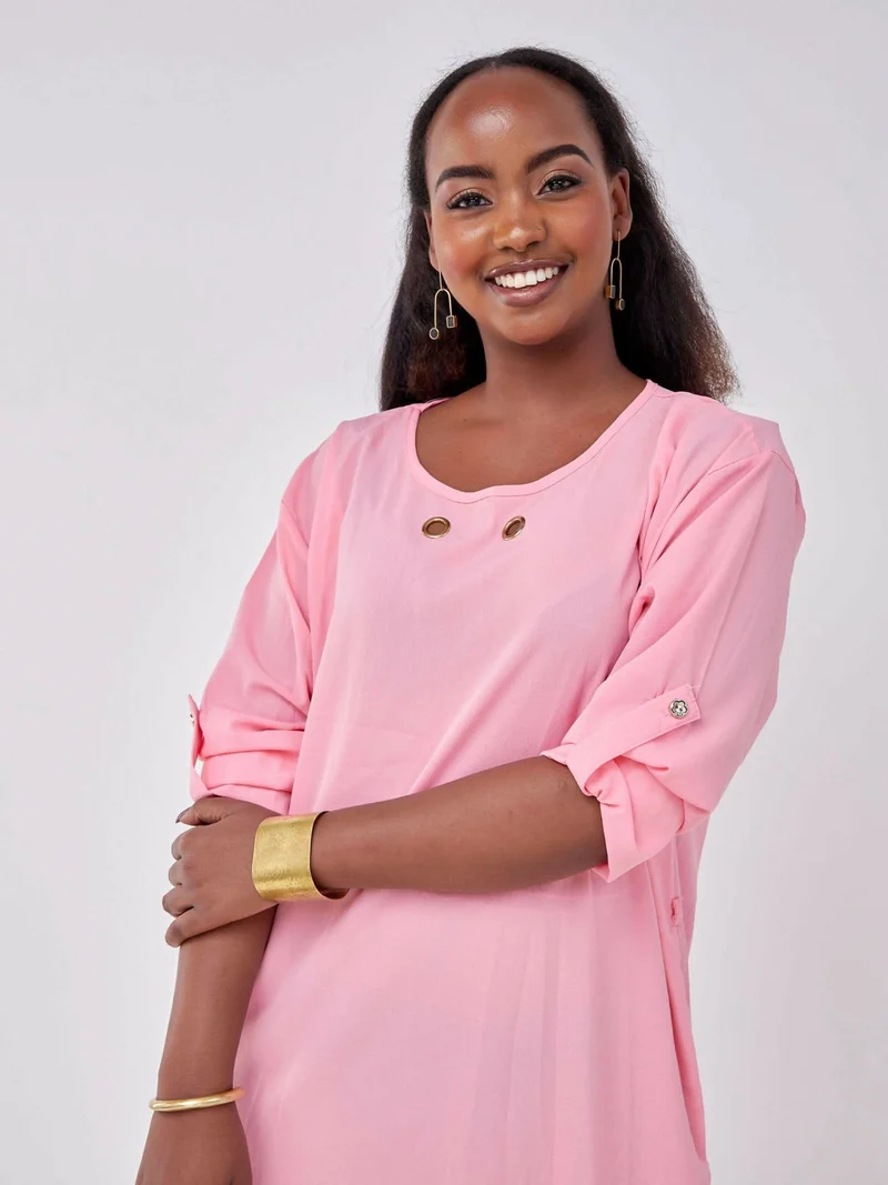 Long Sleeve Free Dress - Pink