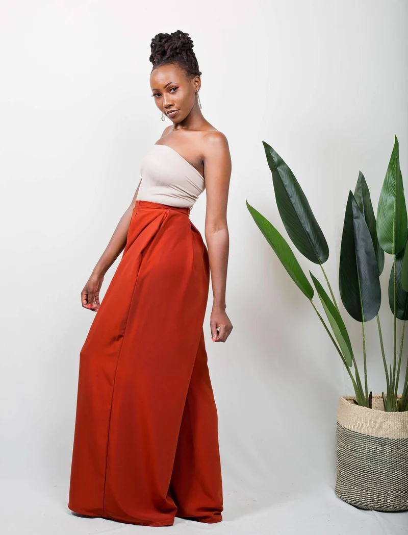 African Yuva Tulips Pants - Rust