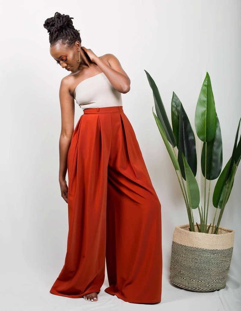 African Yuva Tulips Pants - Rust
