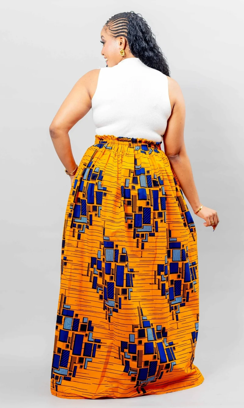 African Yuva Lily African Print Skirt - Orange Print