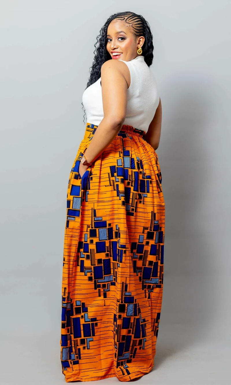African Yuva Lily African Print Skirt - Orange Print