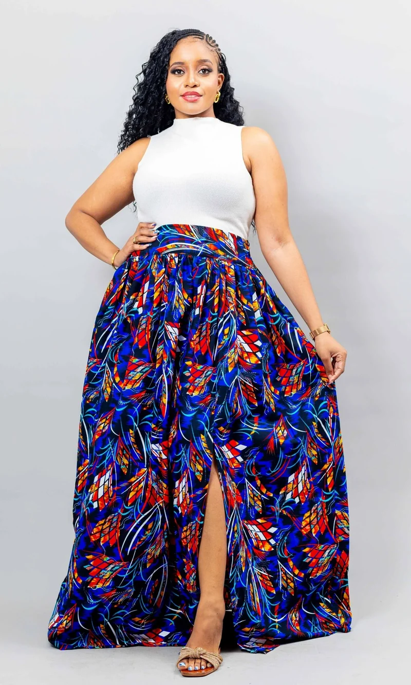 African Yuva Lily African Print Skirt - Blue Print