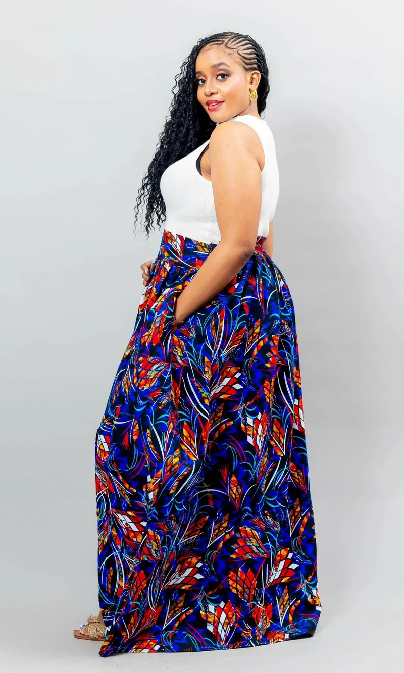 African Yuva Lily African Print Skirt - Blue Print