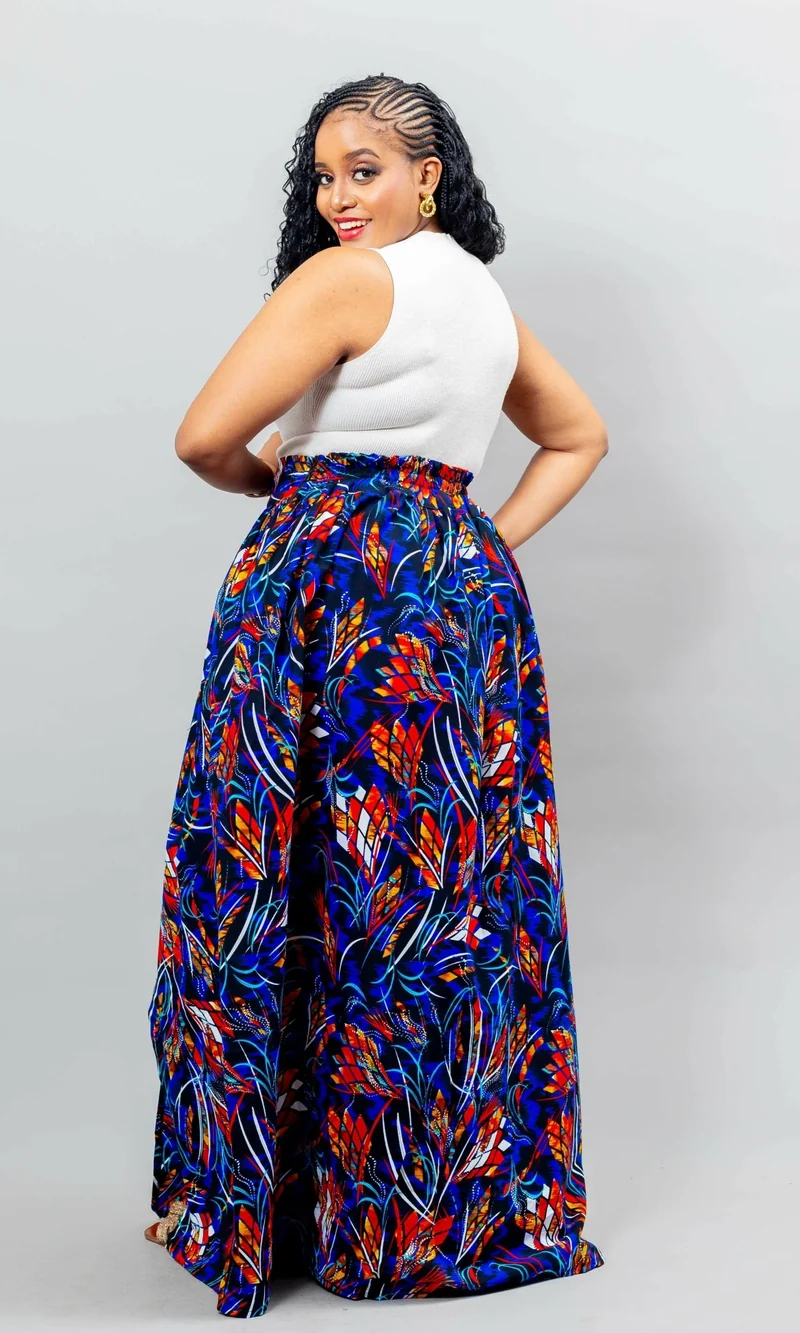 African Yuva Lily African Print Skirt - Blue Print