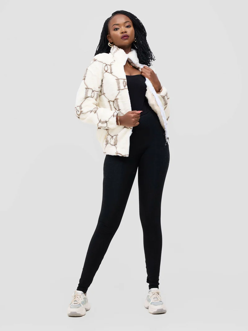 Warm Sweater Jacket - Cream / Brown