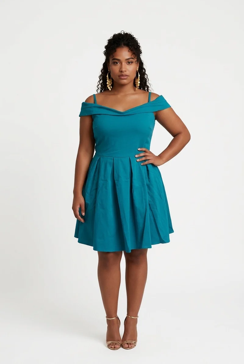 Stylish Sisters Off-Shoulder Strappy Pleated Mini Dress - Emerald Green