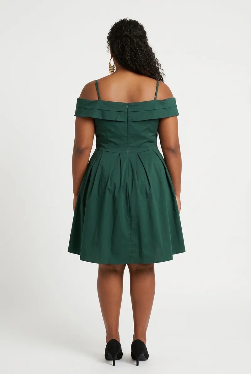 Stylish Sisters Off-Shoulder Strappy Pleated Mini Dress - Dark Green