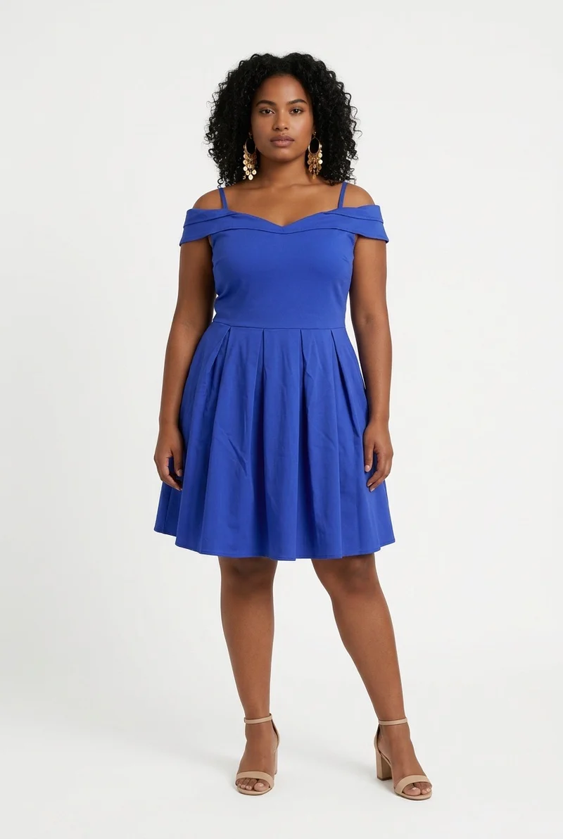 Stylish Sisters Off-Shoulder Strappy Pleated Mini Dress - Royal Blue