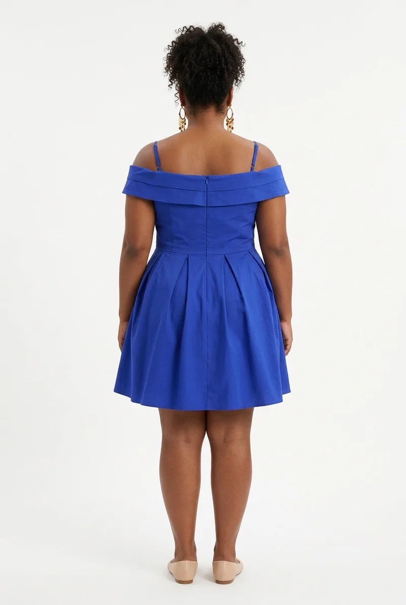 Stylish Sisters Off-Shoulder Strappy Pleated Mini Dress - Royal Blue