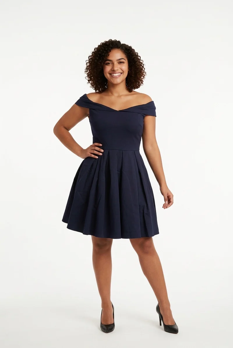 Stylish Sisters Off-Shoulder Strappy Pleated Mini Dress - Black