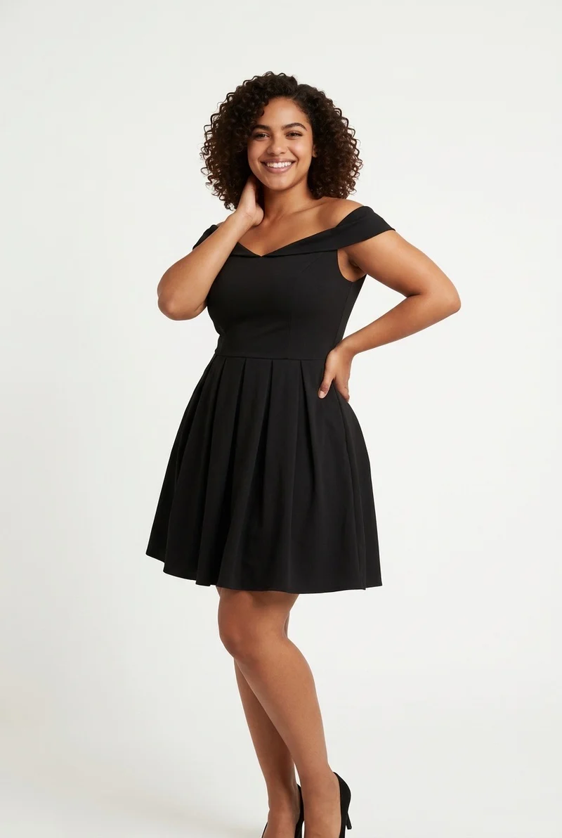 Stylish Sisters Off-Shoulder Strappy Pleated Mini Dress - Black